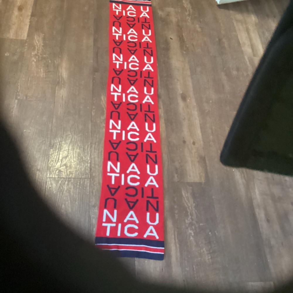 Nautica Scarf Mens Cotton Knit Navy Blue Red Logo Reversible Scarf 58x10.5